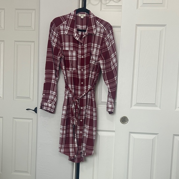 Style & Co. Burgundy Plaid Long Sleeve Dress - Picture 1 of 6